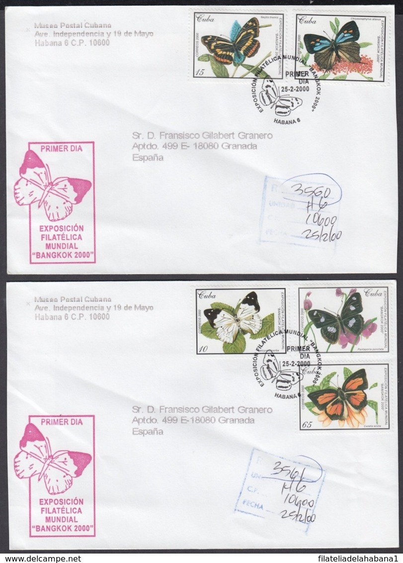 2000-FDC-57 CUBA FDC 2000. REGISTERED COVER TO SPAIN. MARIPOSAS, BUTTERFLIES, THAILAND PHILATELIC EXPO. - FDC