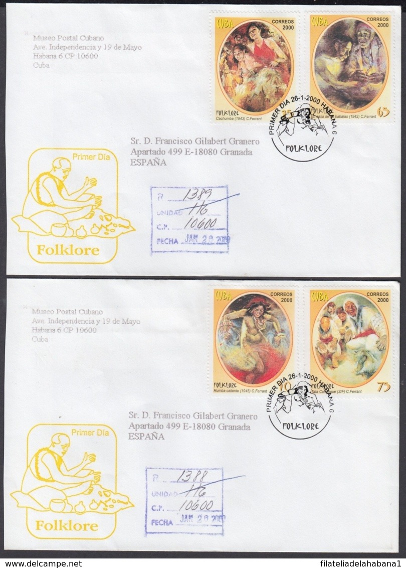 2000-FDC-58 CUBA FDC 2000. REGISTERED COVER TO SPAIN. FOLKLORE, RELIGION YORUBA. - FDC