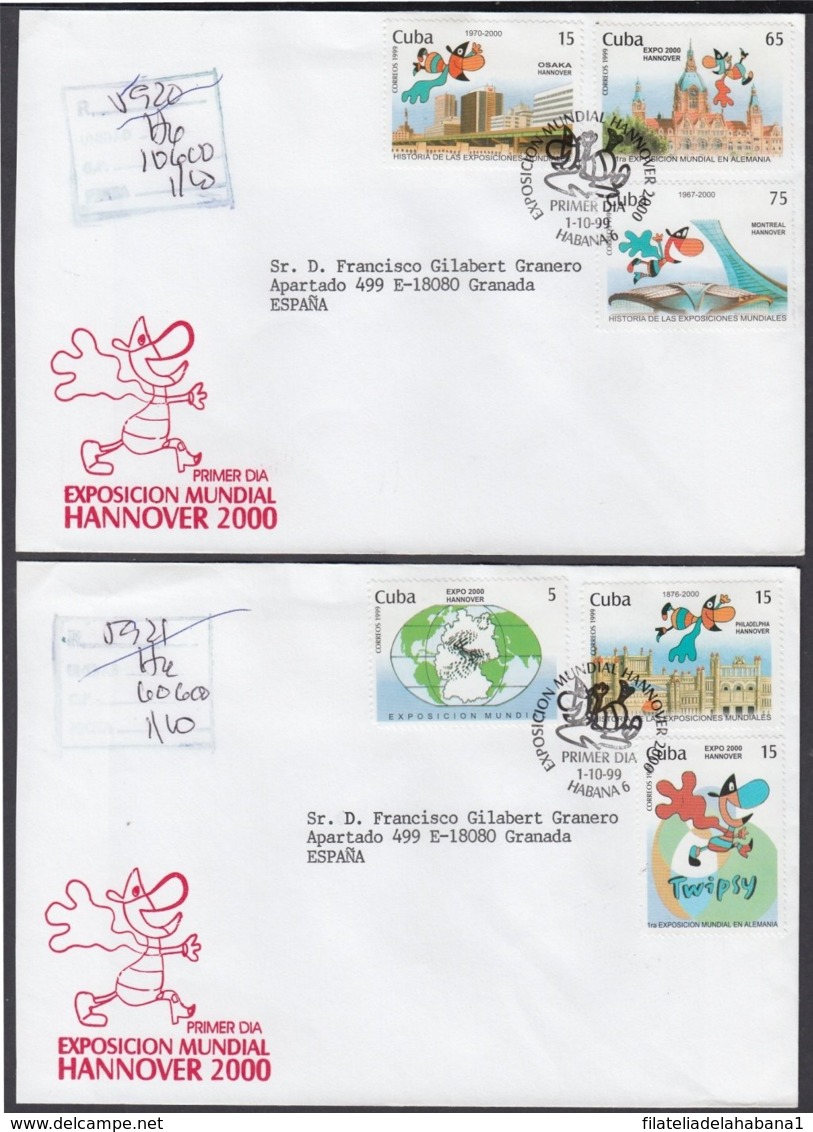 2000-FDC-61 CUBA FDC 2000. REGISTERED COVER TO SPAIN. HANNOVER WORLD EXPO GERMANY. - FDC