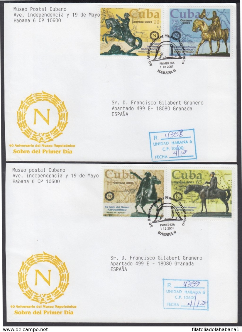 2001-FDC-58 CUBA FDC 2001. REGISTERED COVER TO SPAIN. 40 ANIV MUSEO NAPOLEONICO, NAPOLEON BONAPARTE. - FDC