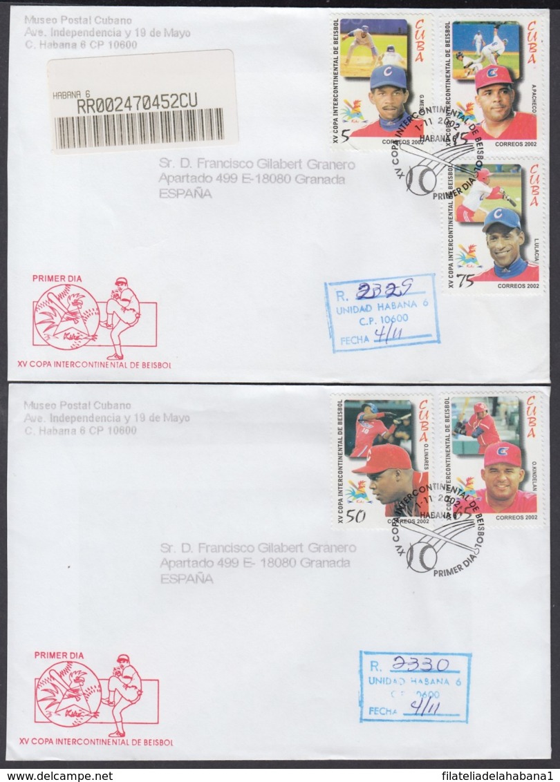 2002-FDC-40 CUBA FDC 2002. REGISTERED COVER TO SPAIN. XV COPA INTERCONTINENTAL BEISBOL, BASEBALL. - FDC