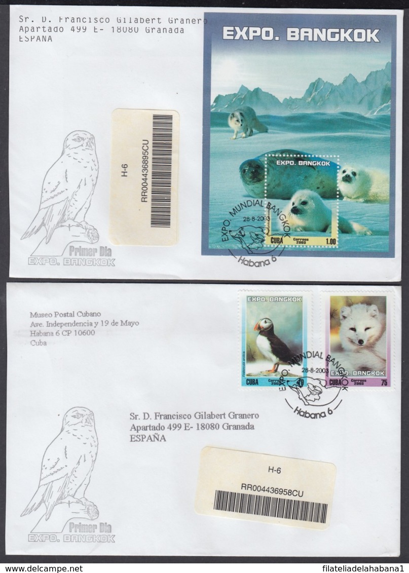 2003-FDC-49 CUBA FDC 2003. REGISTERED COVER TO SPAIN. THAILAND EXPO, POLAR FAUNA, BEAR, FOCAS, ZORROS, FOX. - FDC