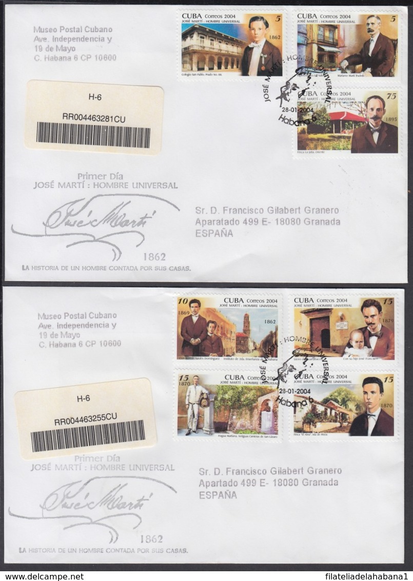 2004-FDC-31 CUBA FDC 2004. REGISTERED COVER TO SPAIN. JOSE MARTI, HOMBRE UNIVERSAL, INDEPENDENCE WAR. - FDC