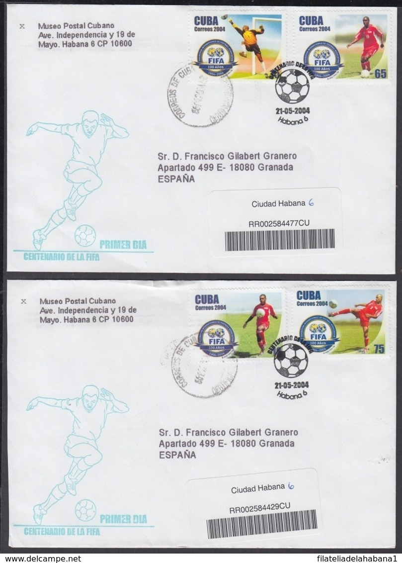 2004-FDC-39 CUBA FDC 2004. REGISTERED COVER TO SPAIN. CENT DE LA FIFA, FUTBOL, SOCCER. - FDC