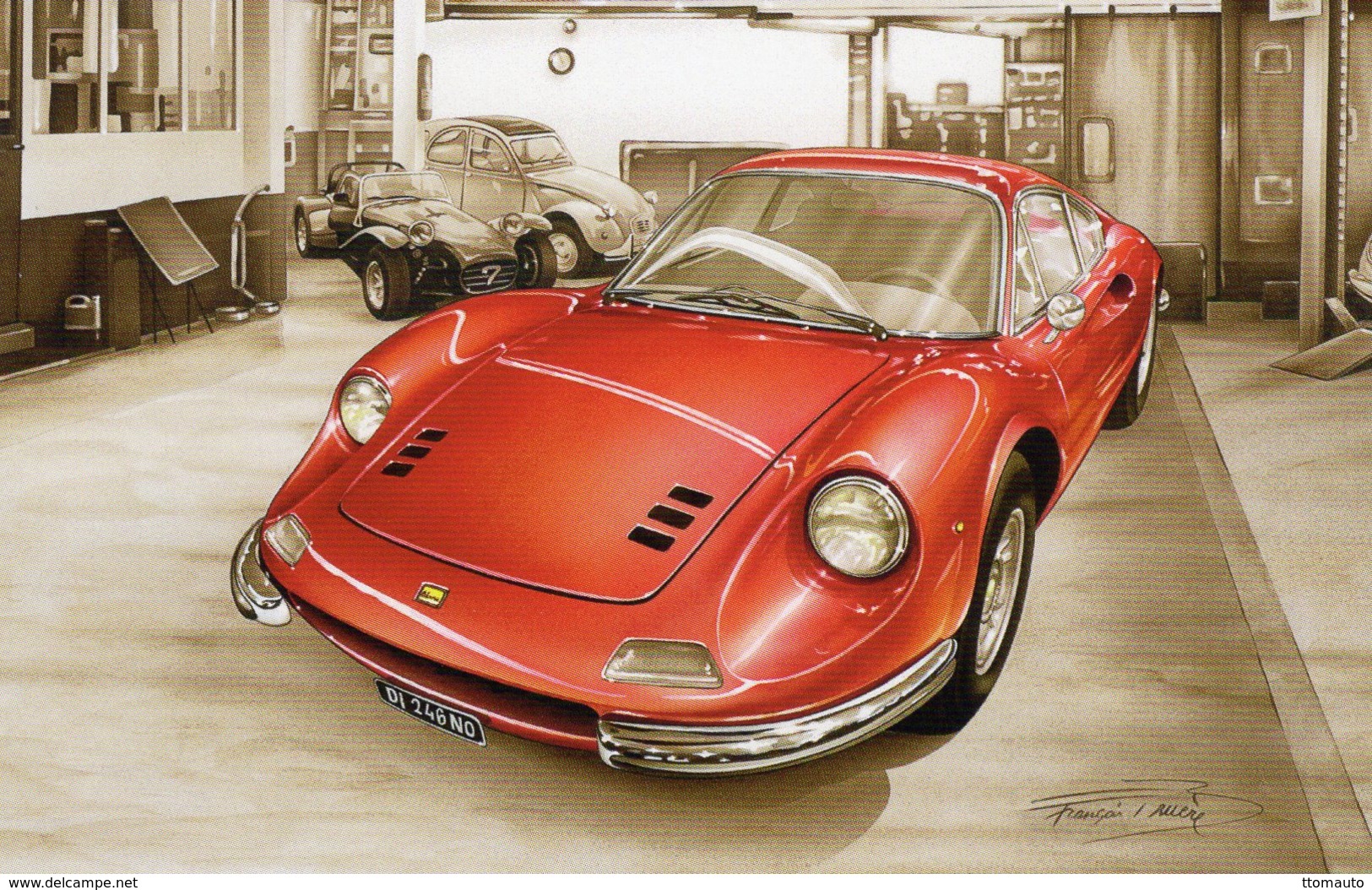 Ferrari Dino 246 GT  -  Tableau De Francois Bruère  -  Art Card  -  CPM - Voitures De Tourisme