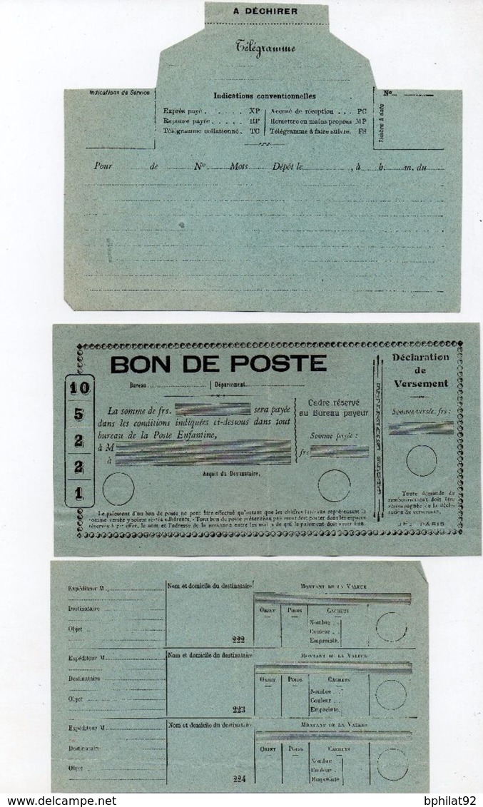 !!! POSTE ENFANTINE : LOT DE DOCUMENTS DIFFERENTS.MANDAT POSTE, TELEGRAMME... 2 SCANS - Cartas & Documentos