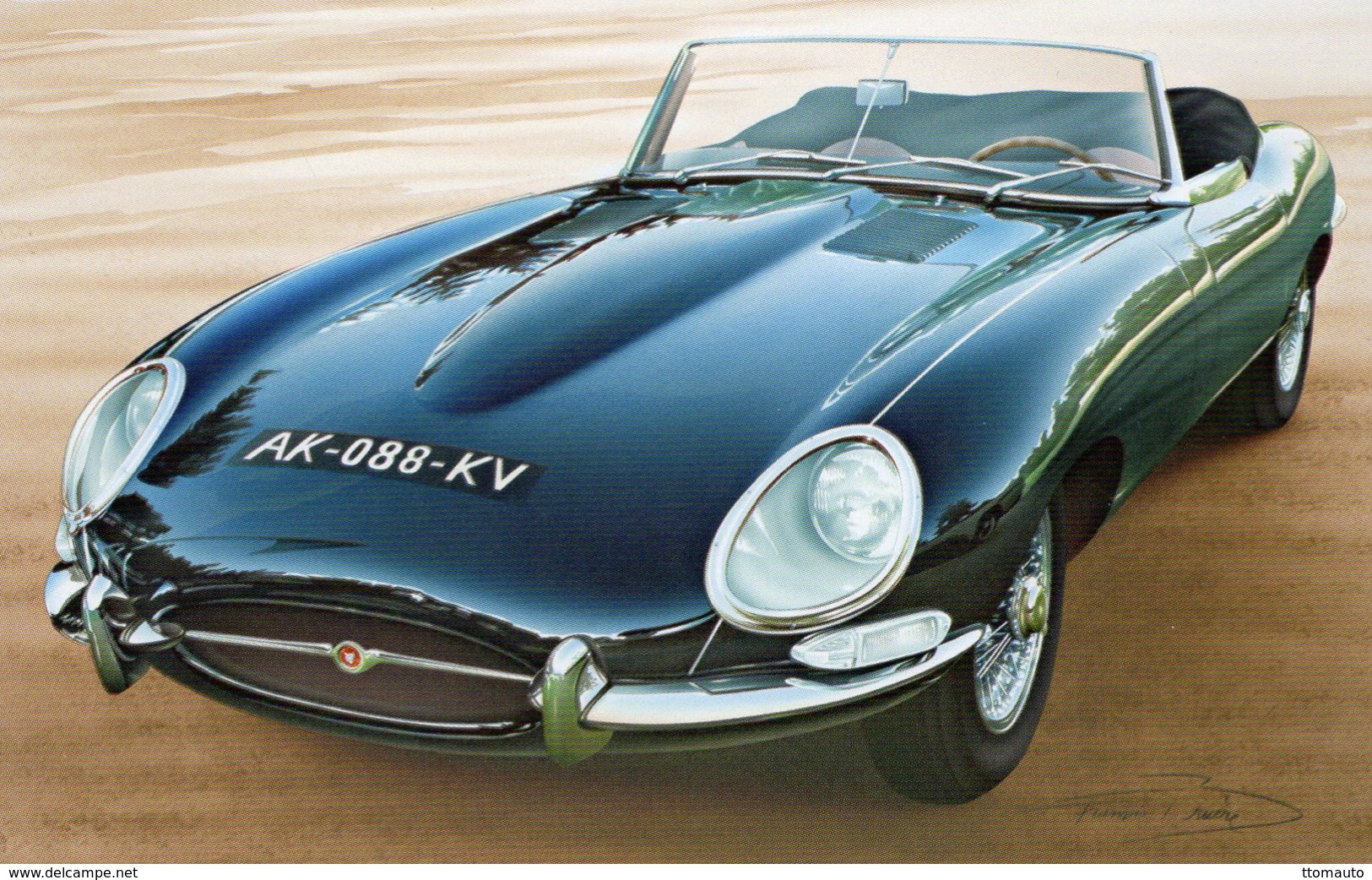 Jaguar Type E  -  Tableau De Francois Bruère  -  Art Card  -  CPM - Voitures De Tourisme