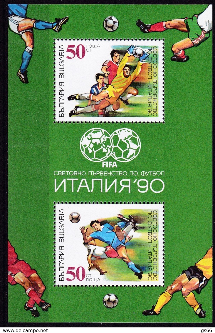 Bulgarien, 1990, 3829/30 Block 209 A, Fußball-Weltmeisterschaft 1990, Italien. MNH ** - Ungebraucht