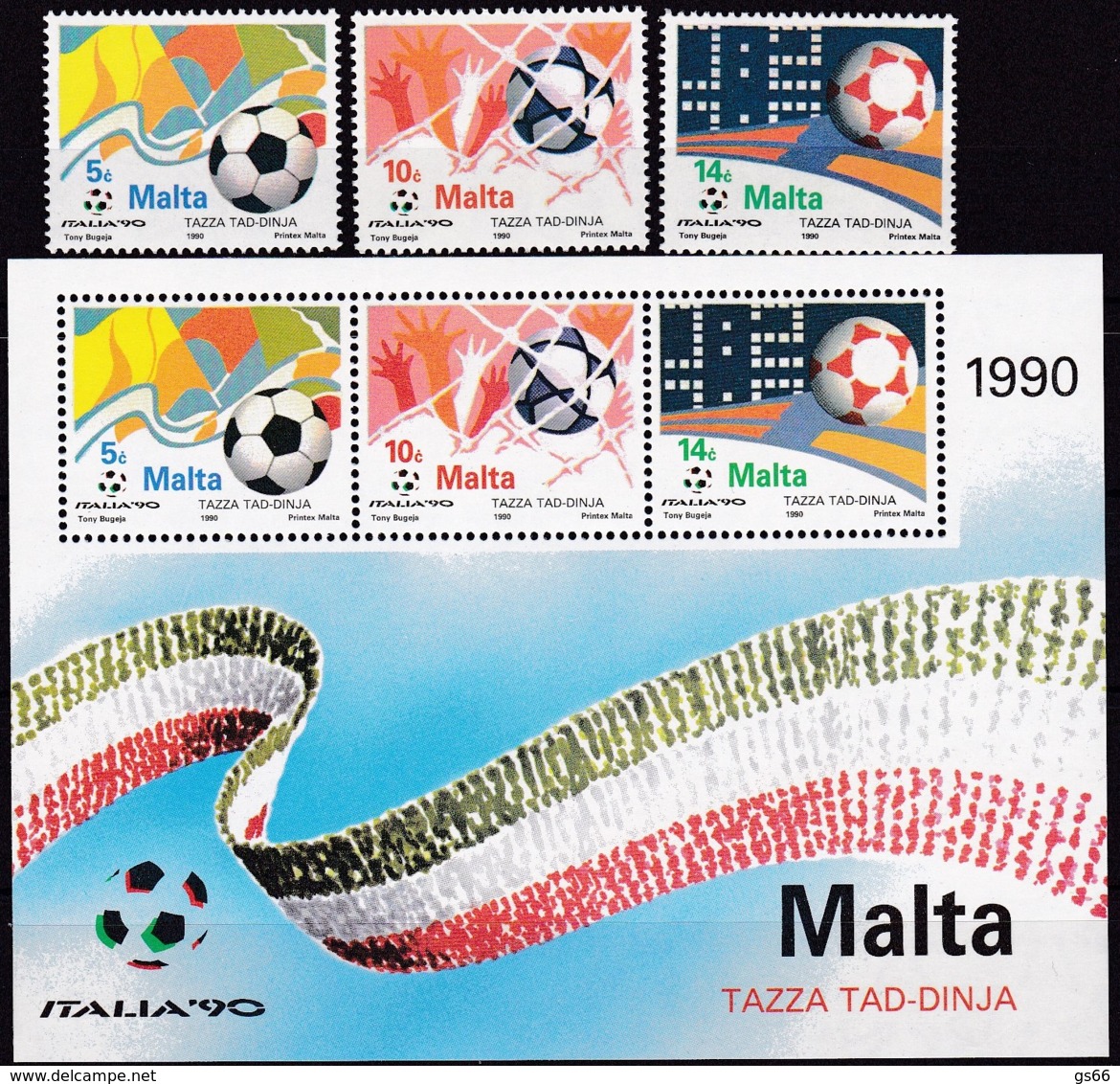 Malta 1990, 843/45, Fußball-Weltmeisterschaft 1990, Italien. MNH ** - Malta