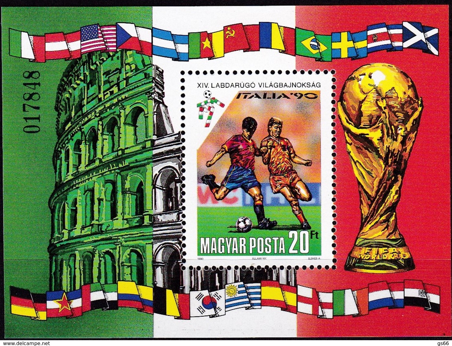 Ungarn, 1990, 4093 Block 210 A, Fußball-Weltmeisterschaft 1990, Italien. MNH ** - Ungebraucht