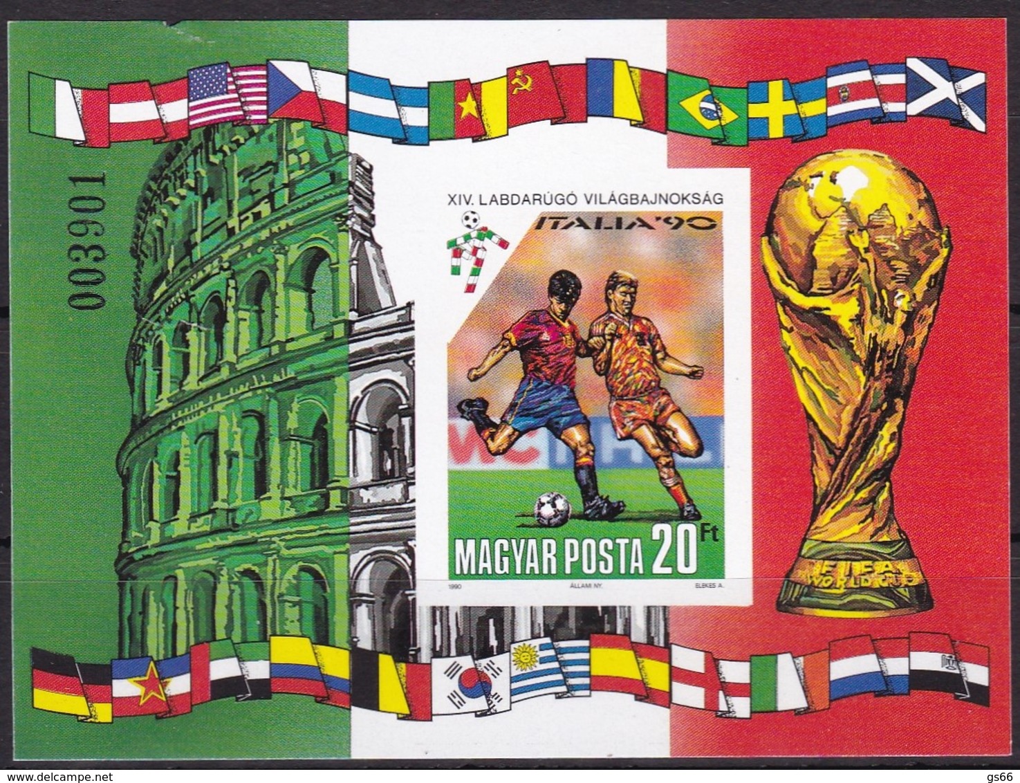 Ungarn, 1990, 4093 Block 210 B, Fußball-Weltmeisterschaft 1990, Italien. MNH ** - Ungebraucht