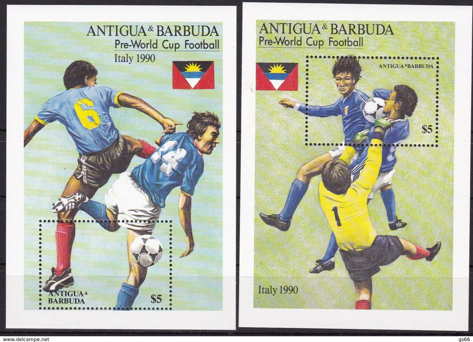 Antigua Und Barbuda, 1989, 1256/57 Block 160/61, Fußball-Weltmeisterschaft 1990, Italien. MNH ** - Antigua And Barbuda (1981-...)