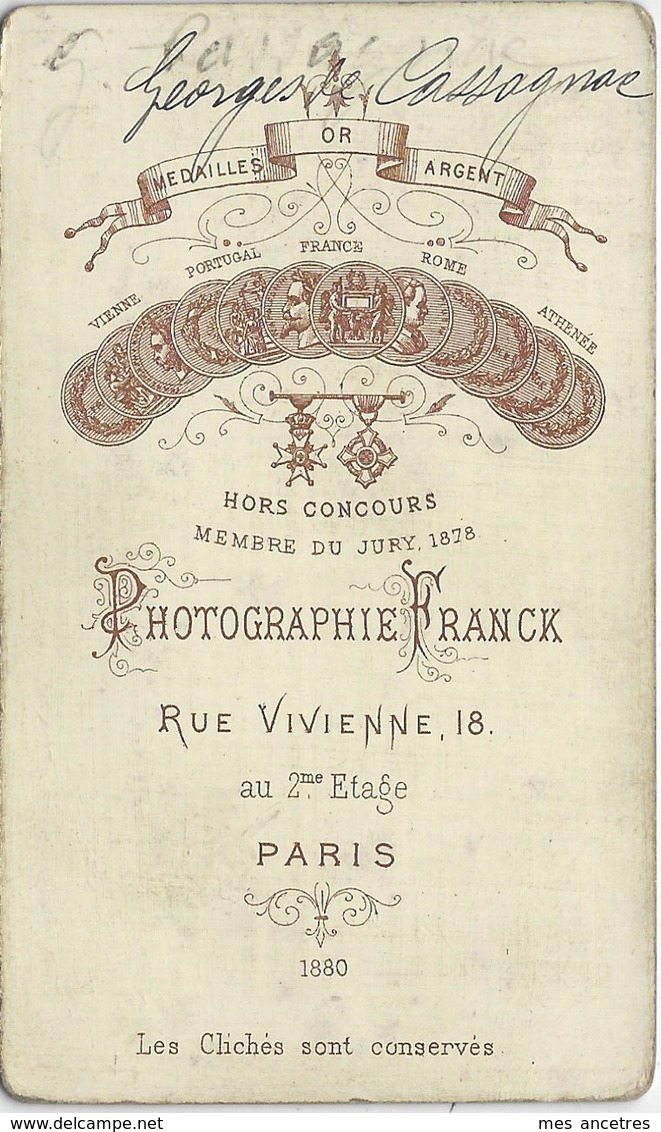 En 1880-CDV Identifiée-Georges GRANIER DE CASSAGNAC-1854-1897-, Député Du Gers-bonapartiste-photo Franck Paris - Anciennes (Av. 1900)