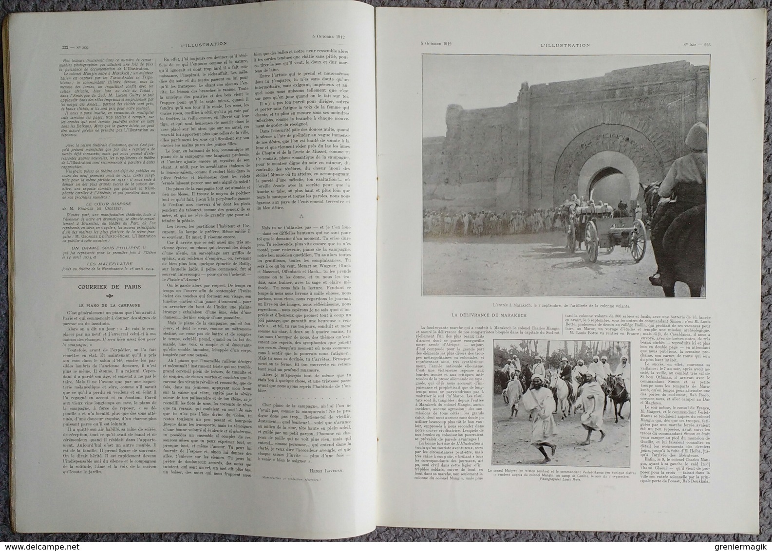 L'Illustration 3632 5 octobre 1912 Lucien Guitry/Maroc Marakech/Japon Mikado/Cuirassé "Paris"/Concarneau/Fabiano