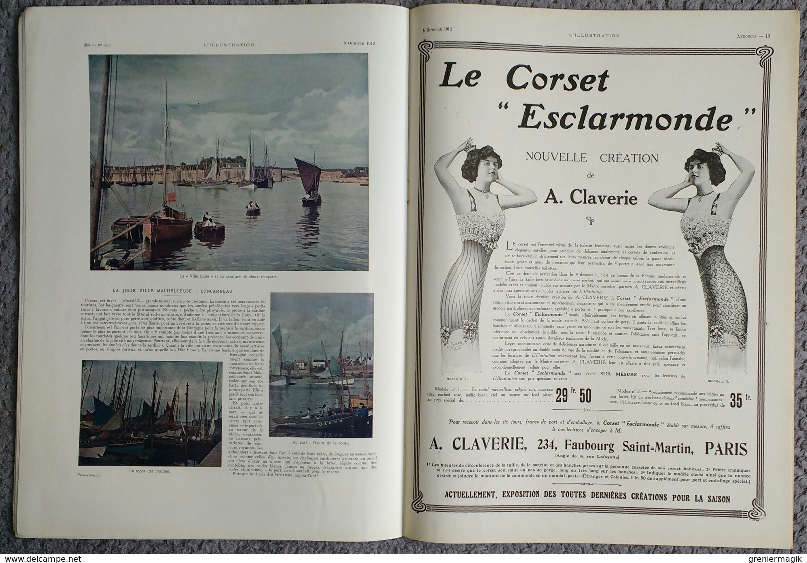 L'Illustration 3632 5 octobre 1912 Lucien Guitry/Maroc Marakech/Japon Mikado/Cuirassé "Paris"/Concarneau/Fabiano