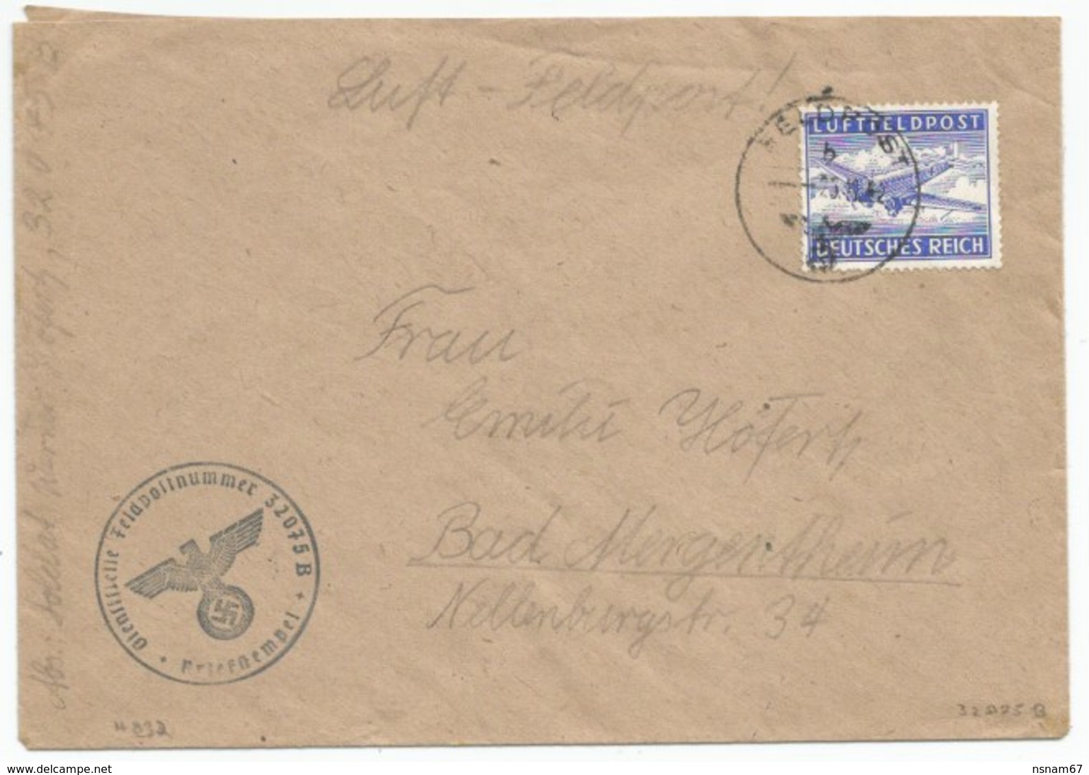 H832 - LUFTFELDPOST N° 32075 B De 1942 Pour BAD MERGERSTHEIM - - Lettres & Documents