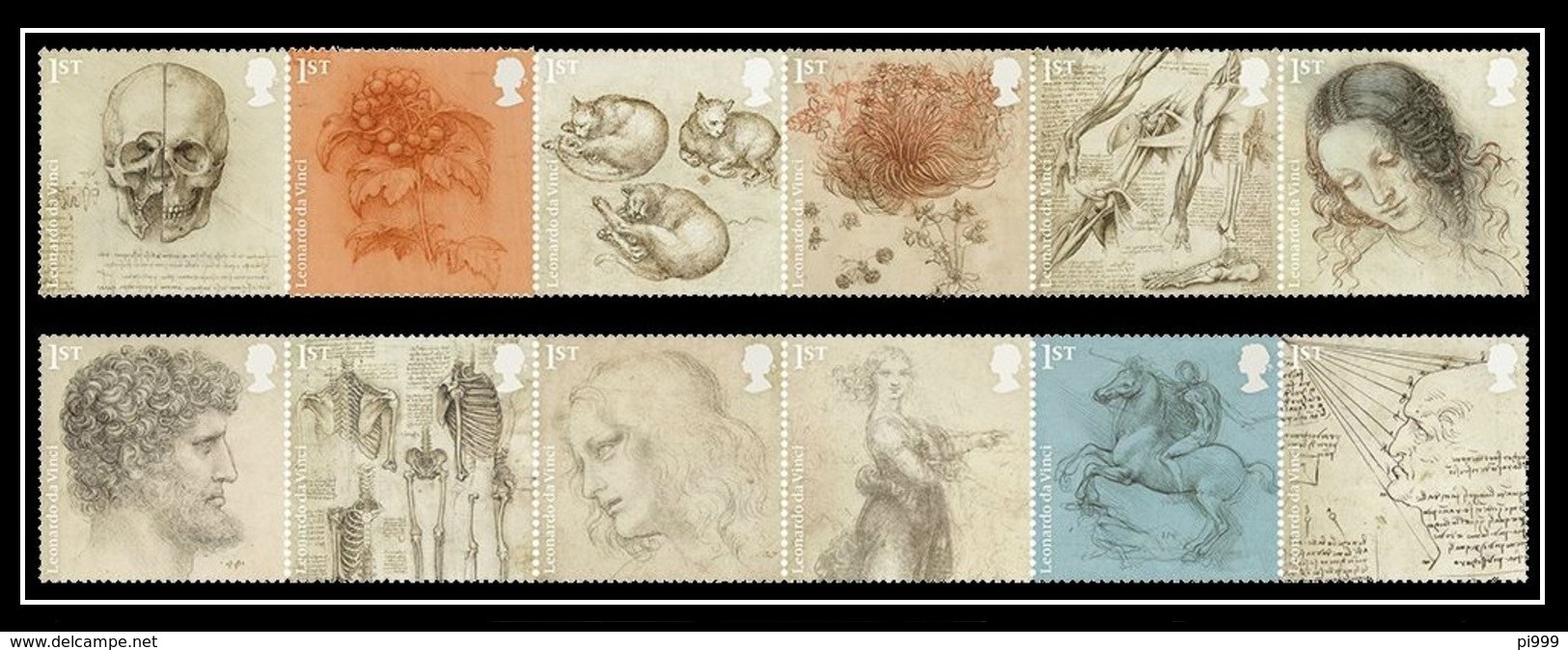 Gran Bretagna UK (2019) Leonardo Da Vinci (500th Anniversary Of Death) - Set Of 12 Stamps (MNH) - Altri & Non Classificati