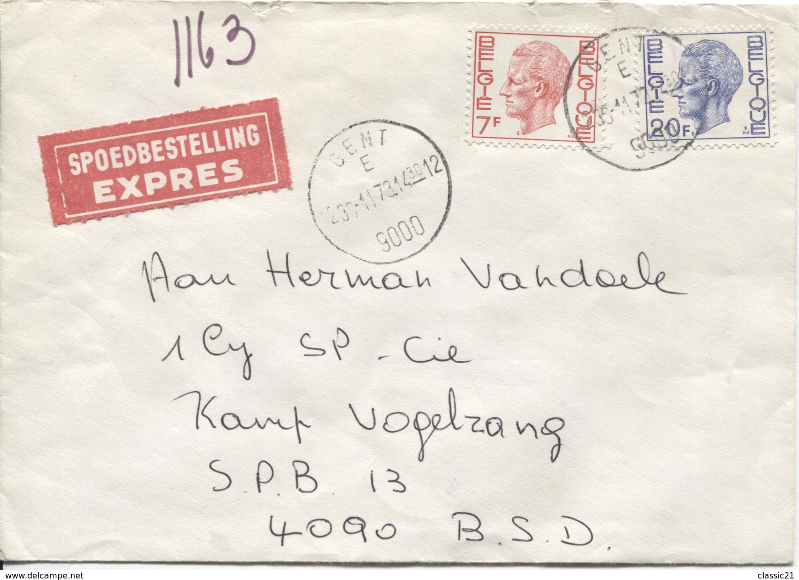 2806/ TP 1582-1587 Baudouin Elström S/L.Exprès C.Gent 30/11/73 V.Kamp Vogelzang C.Post 13 & Post X1 1/12/73 - Lettres & Documents