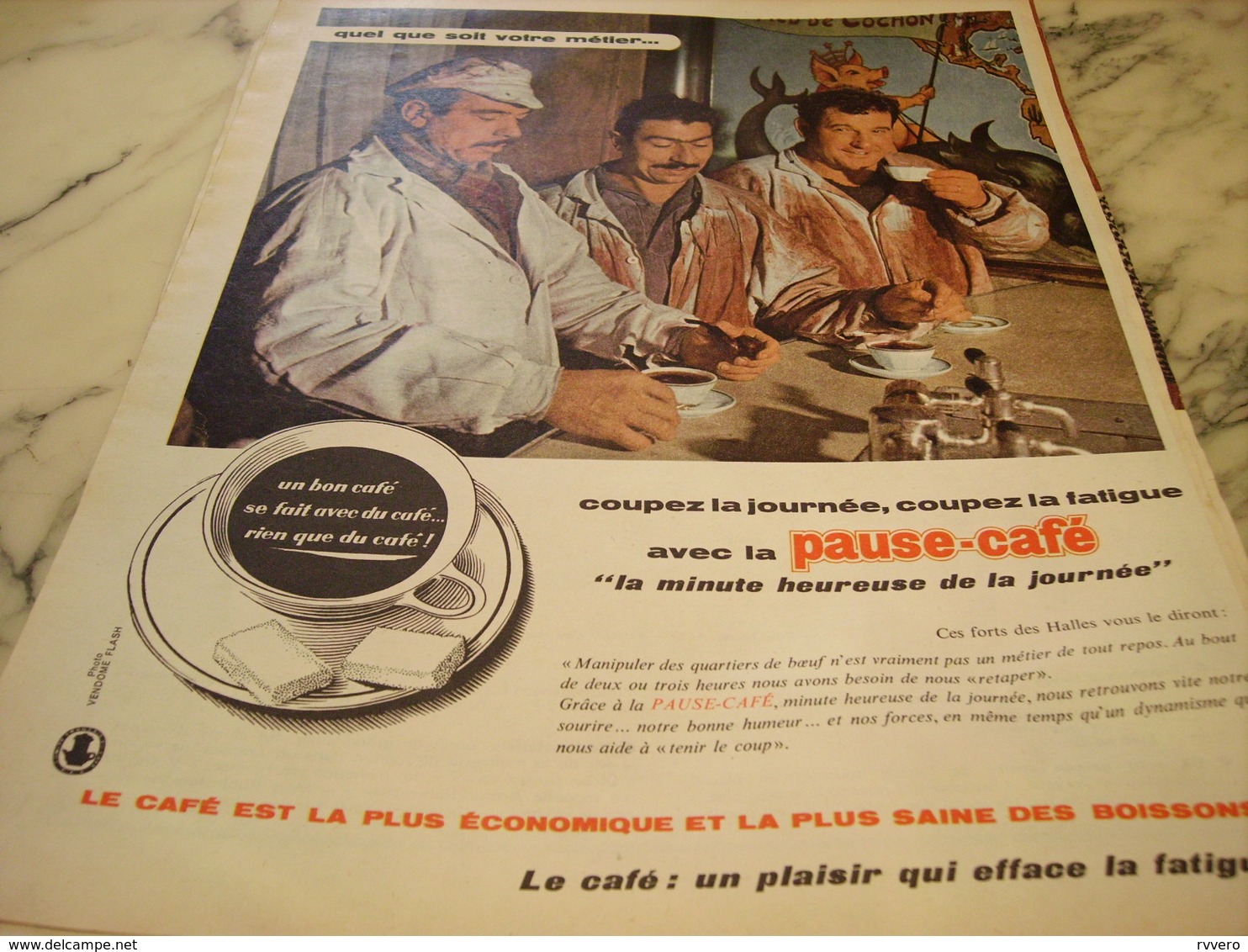 ANCIENNE PUBLICITE COUPEZ LA JOURNEE COUPEZ LA FATIGUE PAUSE CAFE  1960 - Affiches