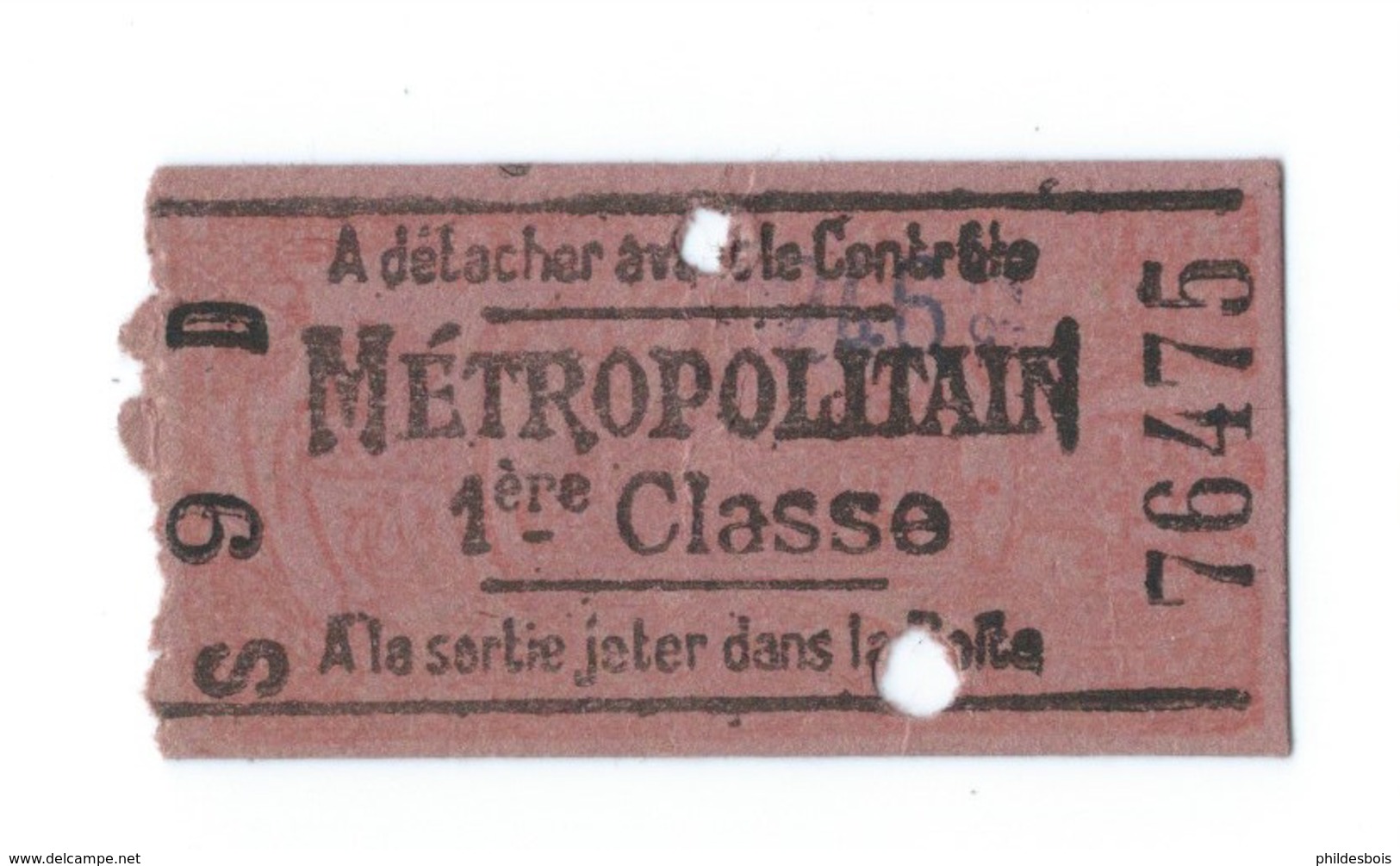 TICKET DE METRO  METROPOLITAIN 1er CLASSE - Europe