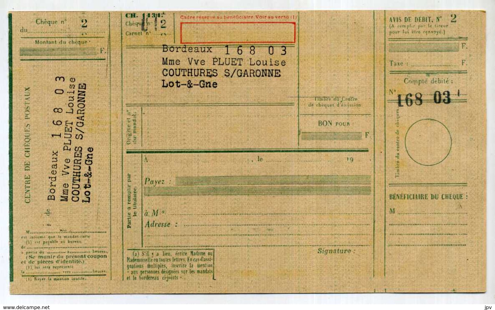 CHEQUE POSTAUX - CHEQUE DE RETRAIT, D4ASSIGNASSION OU AU PORTEUR. ANNEES 60. - Chèques & Chèques De Voyage