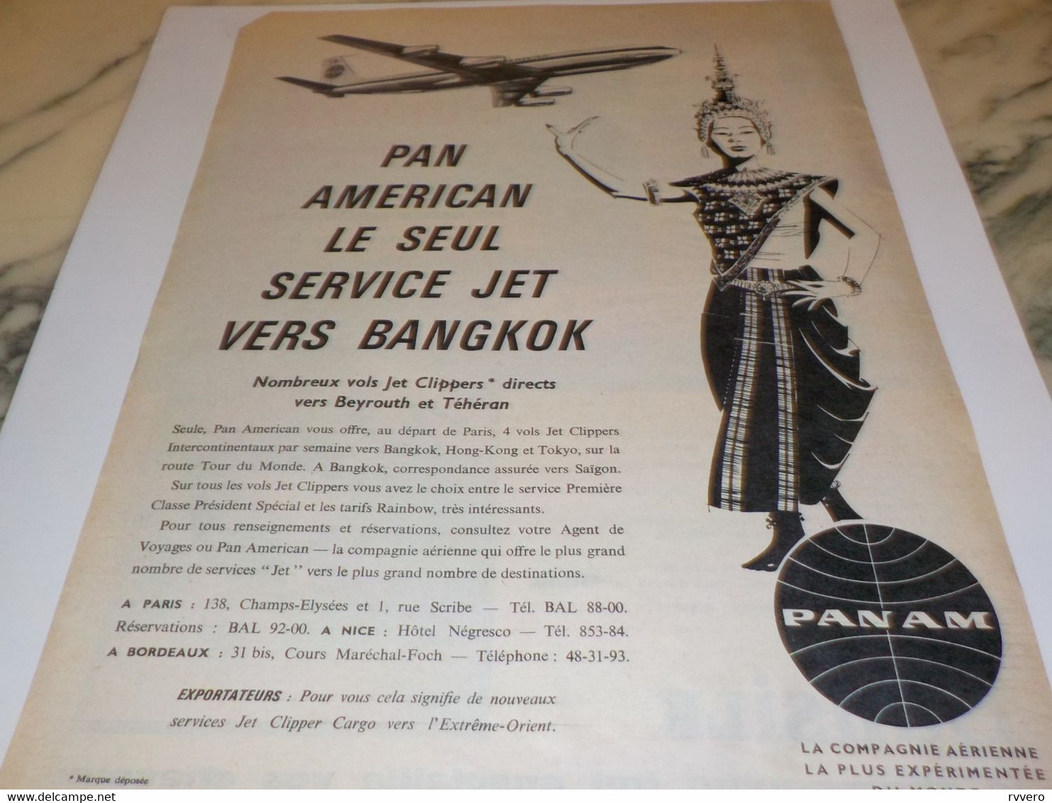 ANCIENNE PUBLICITE SERVICE JET VERS BANGKOK  PAN AMERICAN 1960 - Publicités