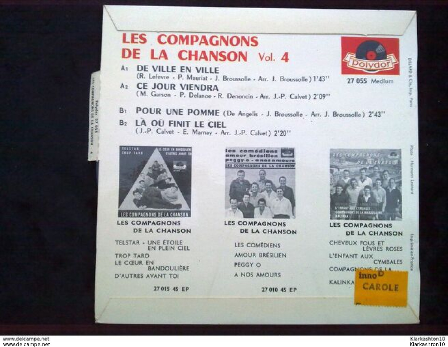 Les Compagnons De La Chanson: De Ville En Ville (Intervilles)/ 45T Polydor 21 055  Languette - Other - French Music