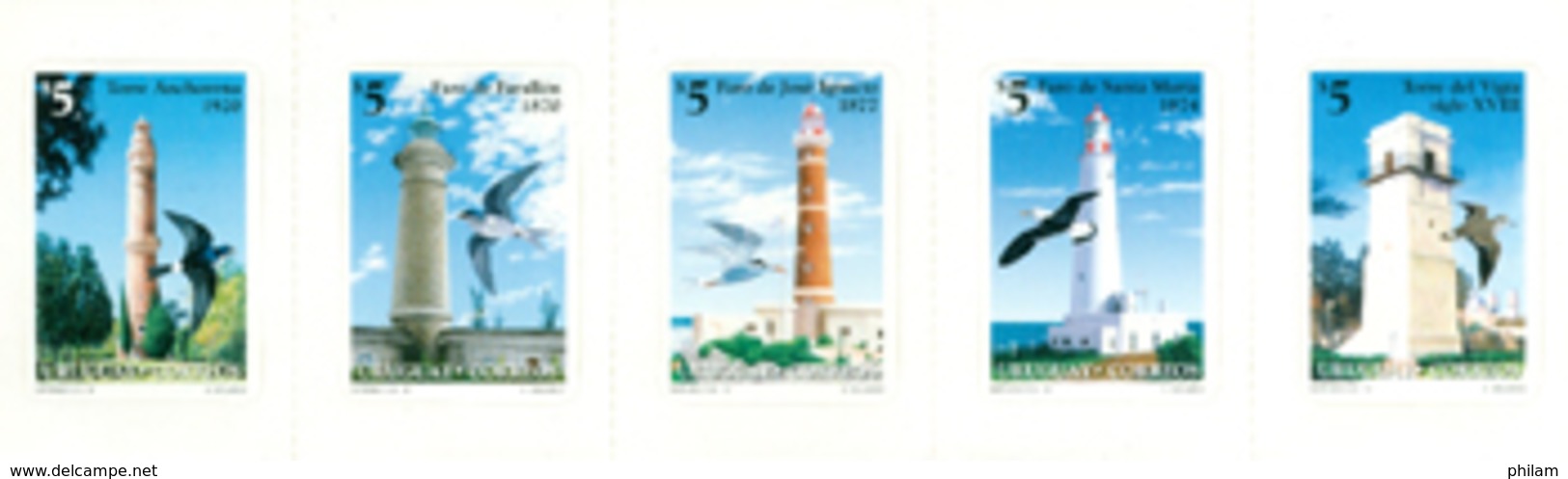 URUGUAY 1997 - Phares Et Oiseaux -  Lighthouses And Birds - 5 V. Se Tenant - Uruguay