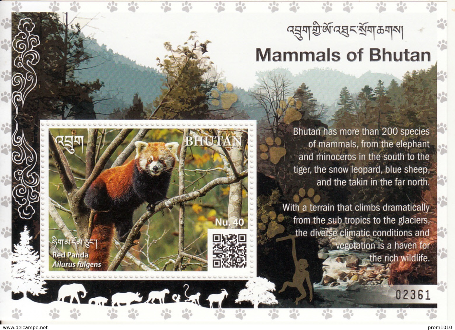 BHUTAN 2019.- MAMMALS-ANIMALS OF HIMALAYAS- MNH SET+ MINIATURE SHEET-  BHUTAN QR CODED STAMPS - Red Panda- Rhino - Bhoutan