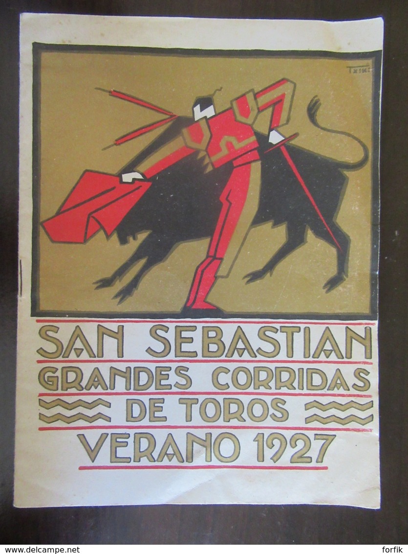 Programme Corrida - San Sebastian Grandes Corridas De Toros - Verano 1927 - Tampon Voyages-Change - TBE - Programmes