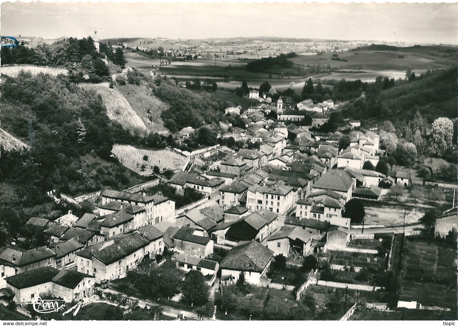 Superbe Cpa Dentelée  N Et B  De  CHATONNAY  ( 38 )  Vue Panoramique Aérienne En Haut, Le Calvaire . - Châtonnay