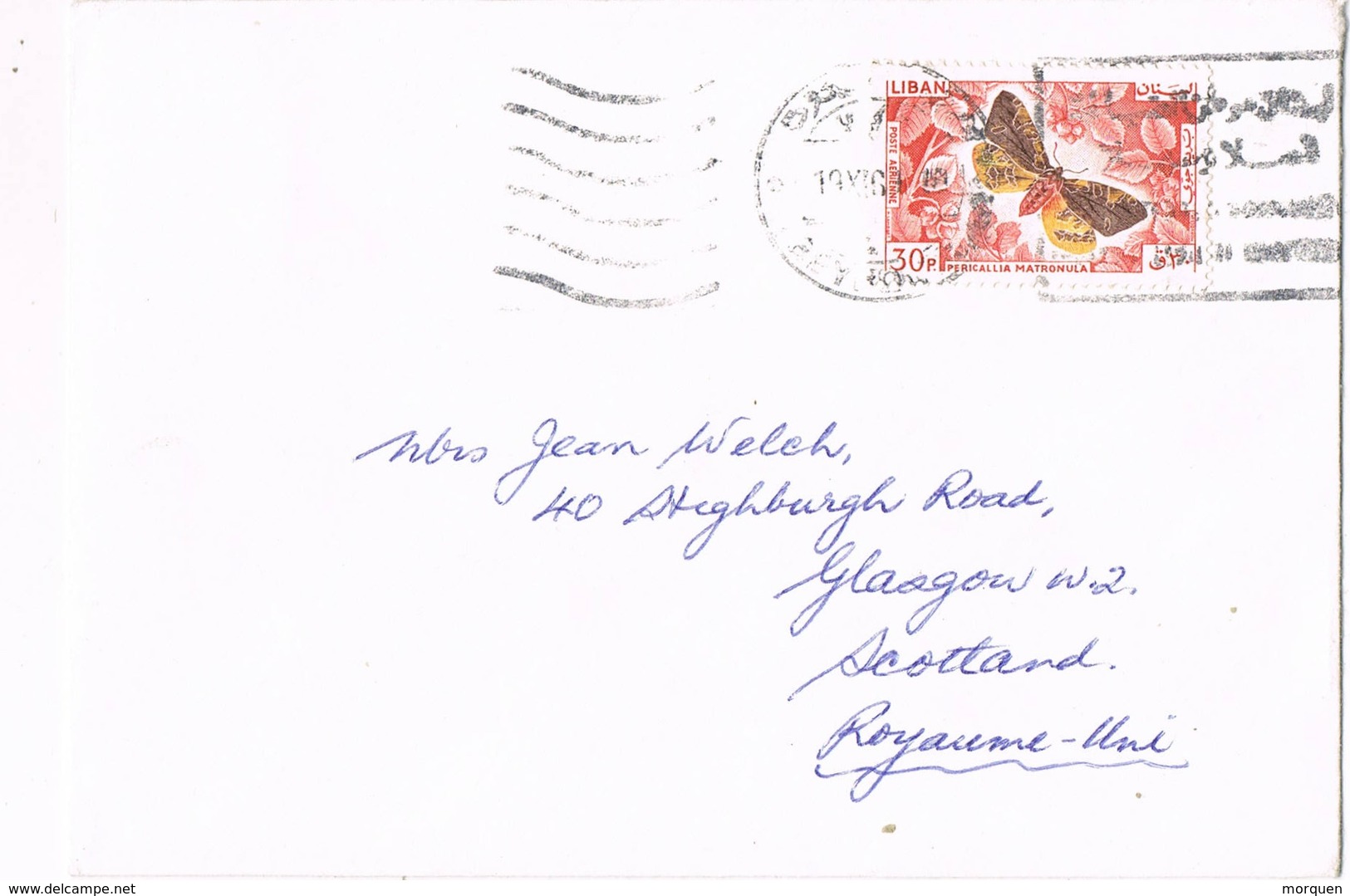 31926. Carta Aerea BEIRUT (Libano) 1961, Papillon, Mariposa - Líbano