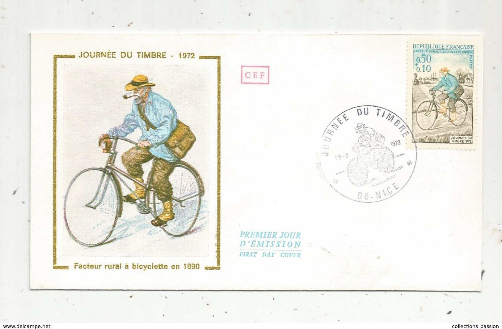 Fdc , Premier Jour D'émission ,FACTEUR RURAL A BICYCLETTE EN 1890 , NICE  , 1972 - 1970-1979