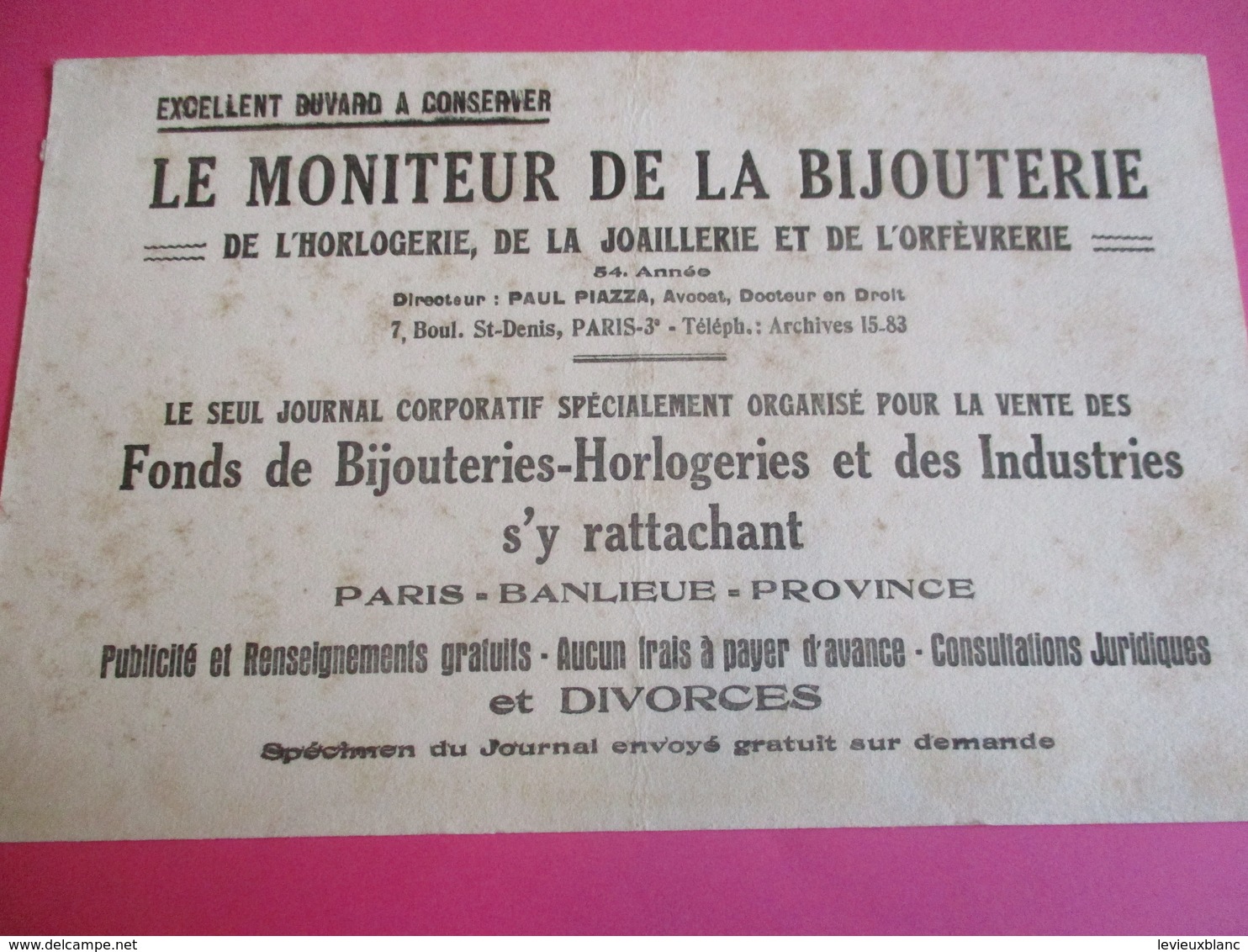 Buvard/ Bijouterie /Presse/Le Moniteur De La Bijouterie /Horlogerie, Joaillerie, Orfèvrerie//Vers 1930-1940      BUV371 - B