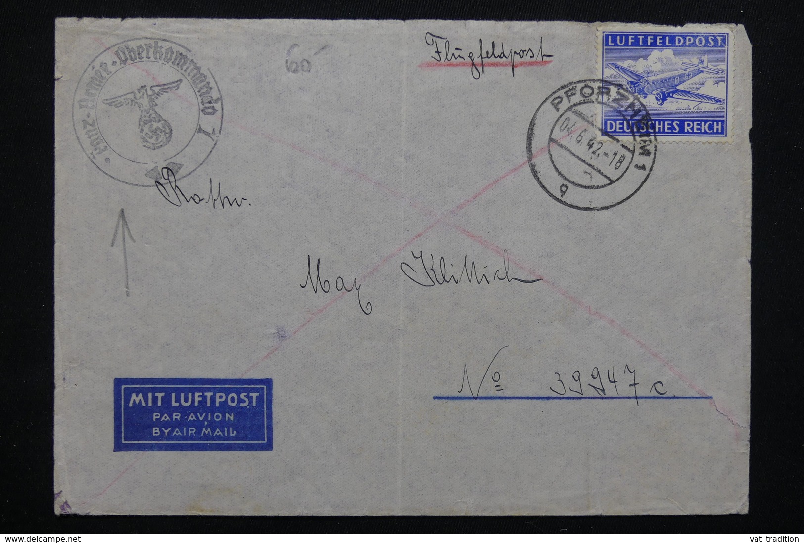 ALLEMAGNE - Enveloppe En Feldpost De Pforzheim Pour Secteur Postal En 1942 , Voir Cachets D 'Armée  - L 23368 - Lettres & Documents