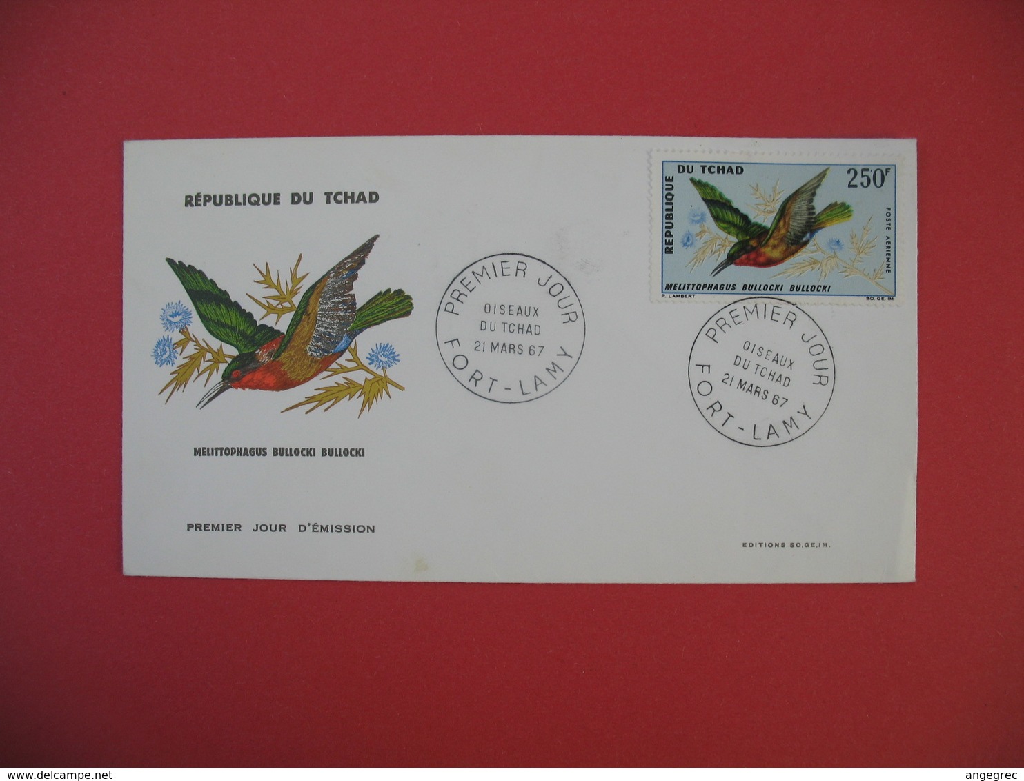 FDC 1967 République Du Tchad - Melittophagus Oiseaux Du Tchad Poste Aérienne  - Fort-Lamy - Tchad (1960-...)