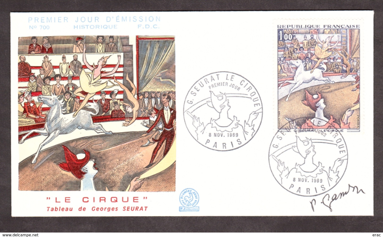 FDC "Le Cirque" - 1969 - Signature Gandon - 1960-1969