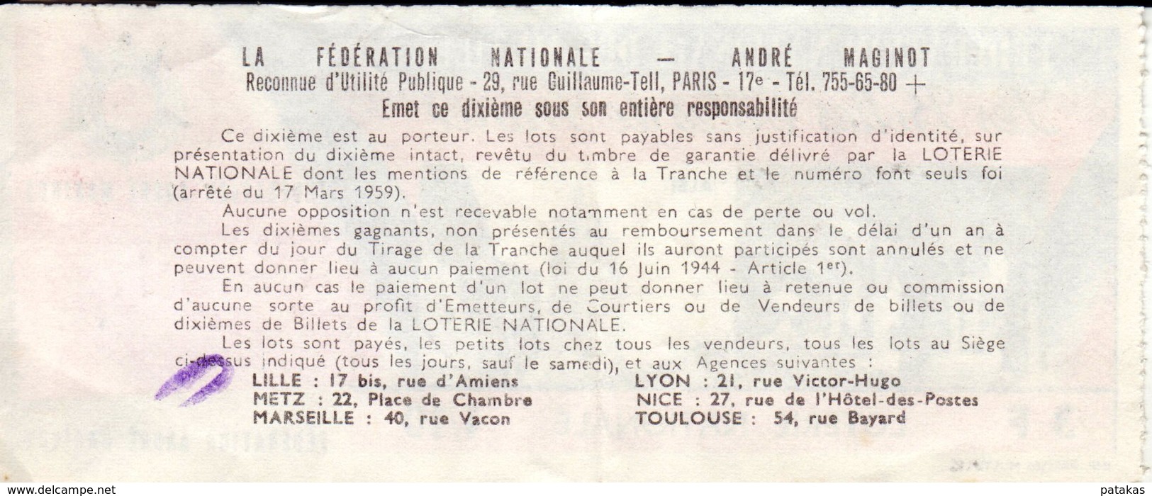 France - 263 - Les Belles Villes DeFrance Fédération Nationale Des Mutilés - 18ème Tranche 1969 - Lottery Tickets