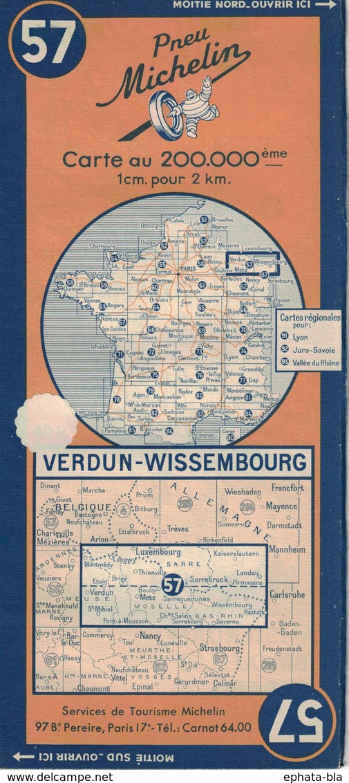 Verdun-Wissembourg. Cartes Michelin. 1948. - Strassenkarten