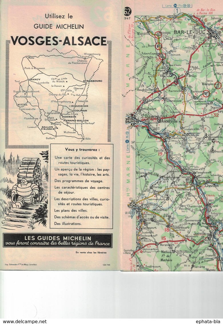 Chaumont-Strasbourg. Cartes Michelin. 1947. - Callejero