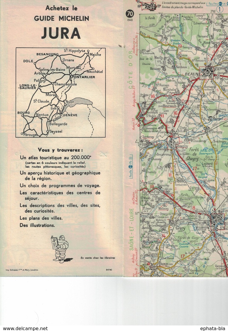 Beaume-Evian. Cartes Michelin. 1948. - Cartes Routières