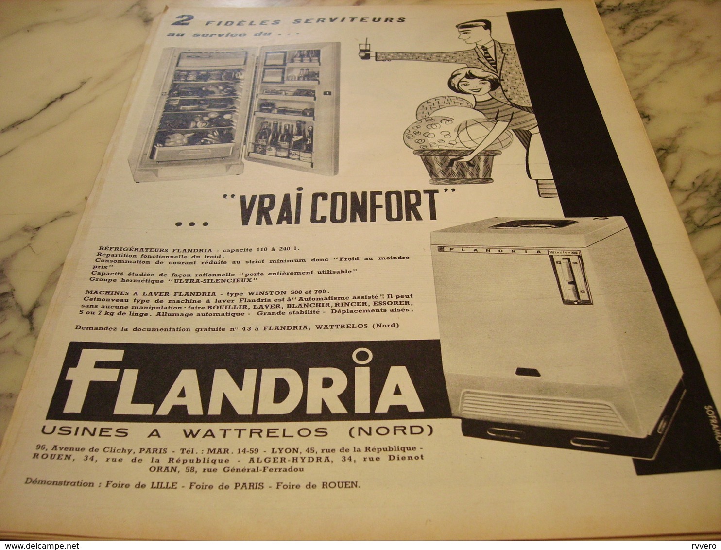 ANCIENNE PUBLICITE FRIGO FLANDRIA USINES A WATTRELOS 1960 - Autres & Non Classés