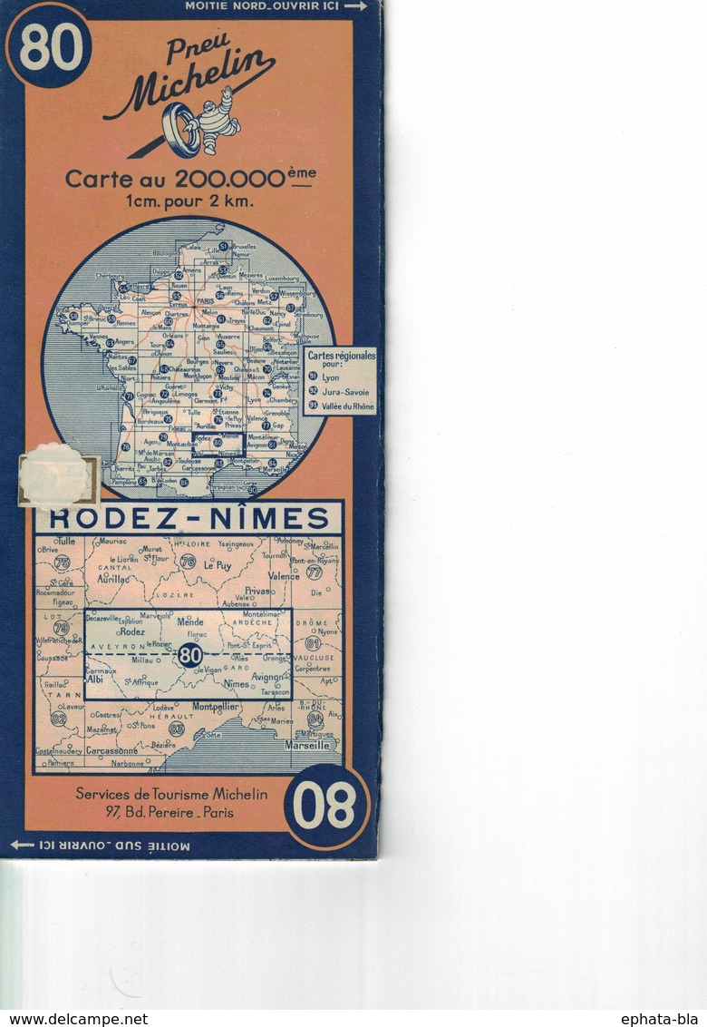 Rodez-Nîmes. Cartes Michelin. 1945. - Carte Stradali