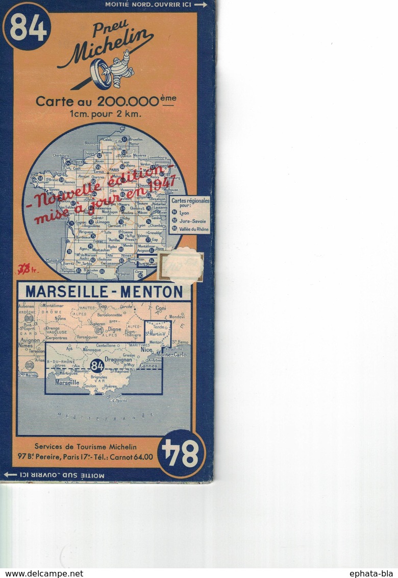 Marseille-Menton. Cartes Michelin. 1947. - Cartes Routières