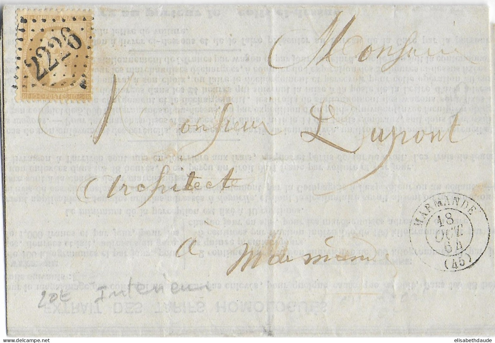 1864 - LOT ET GARONNE - LETTRE AVIS D'ARRIVAGE COLIS-POSTAUX Des CHEMINS DE FER DU MIDI De MARMANDE GC 2226 - Cartas & Documentos