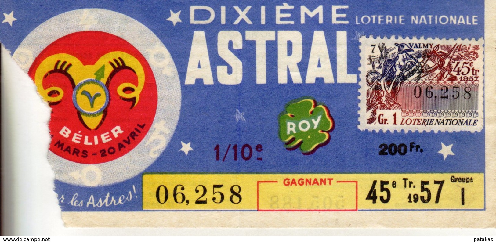 France - 276 - Dixième Astral Bélier - 45 ème Tranche 1957 - Lottery Tickets