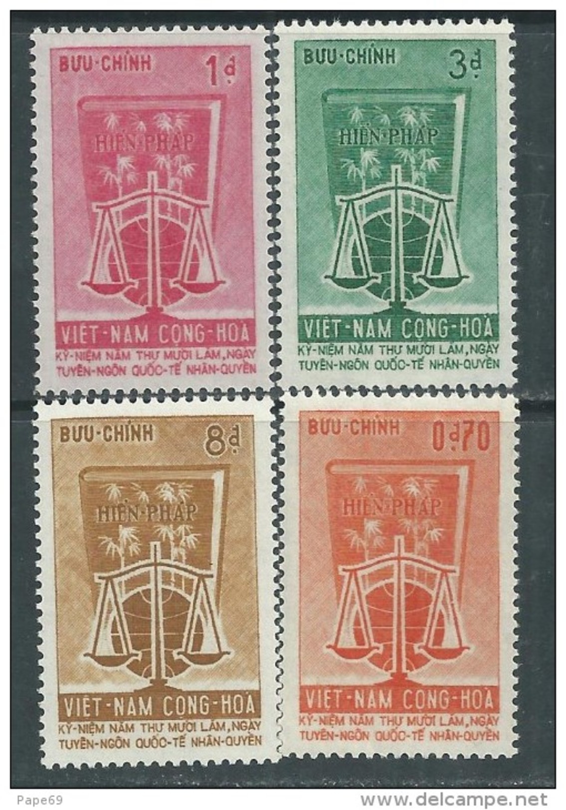 Vietnam Du Sud N° 226 / 29 XX15ème Ann. De La Déclaration Univers.des Droits De L'Homme. Les 4  Vals  Ss Charnière  TB - Vietnam