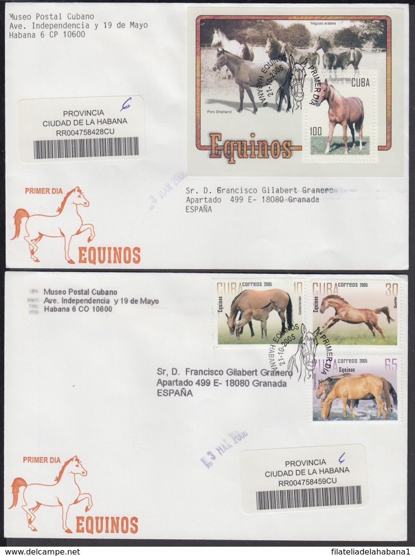 2005-FDC-57 CUBA FDC 2005. REGISTERED COVER TO SPAIN. EQUINOS, HORSE, CABALLOS DE RAZA. - FDC