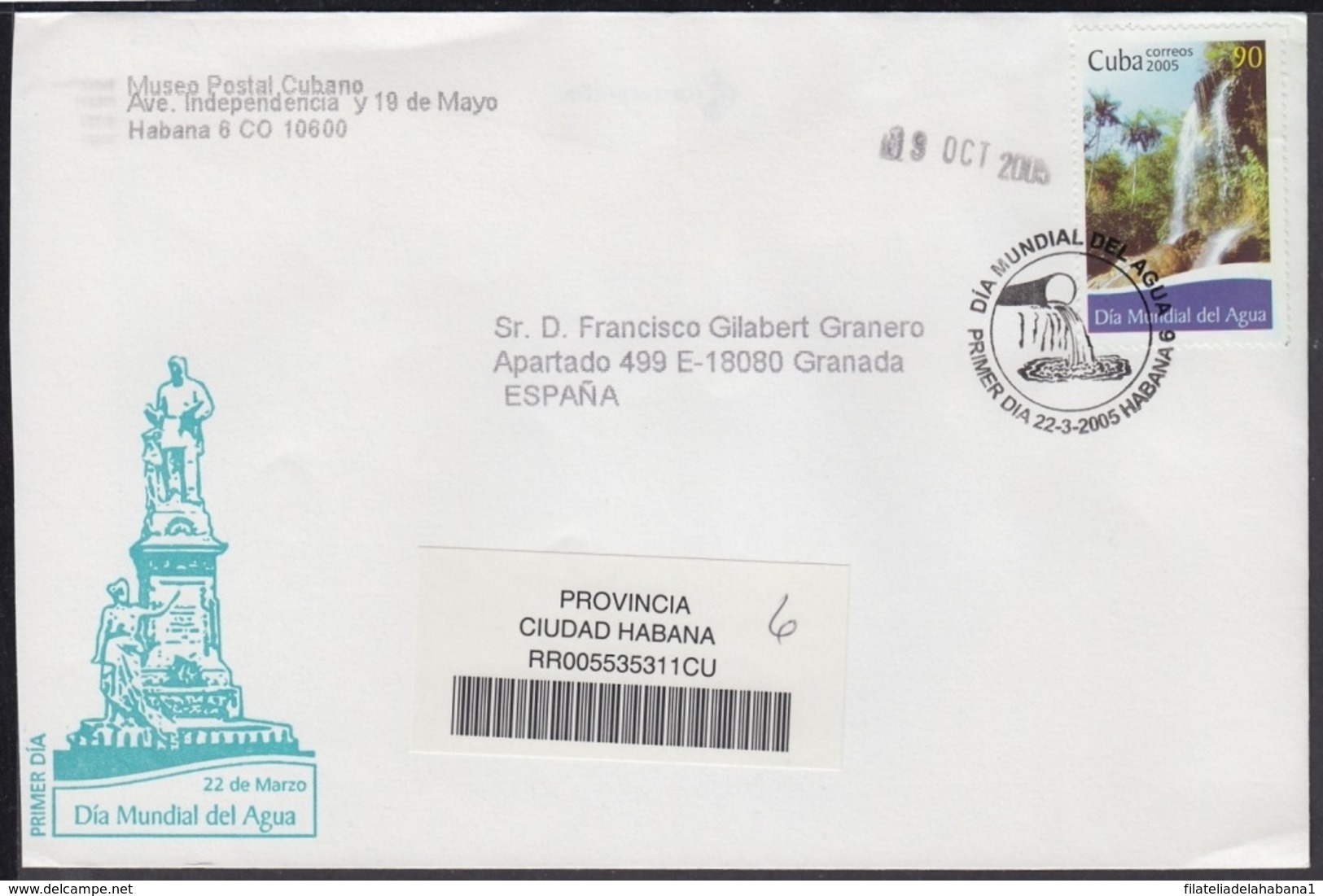 2005-FDC-69 CUBA FDC 2005. REGISTERED COVER TO SPAIN. DIA MUNDIAL DEL AGUA, WATER DAY. - FDC