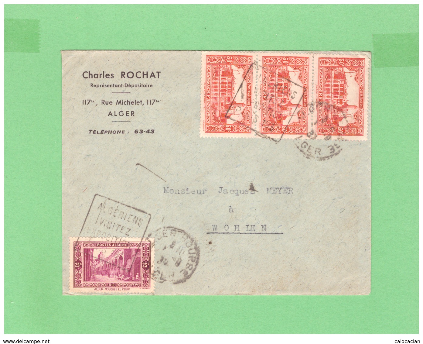 1937 ALGERIA COUVERT WITH 4 STAMPS TO SWISS - Storia Postale